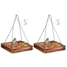 Bird Feeder Hanging Tray, Wooden Platform Hummingbird Feeder Mesh Seed Platfo...