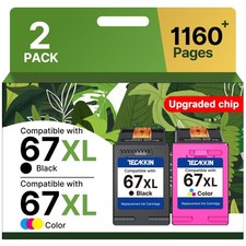 67XL Ink Cartridges Black/Color Combo Pack Replacement for HP Ink 67 67XL