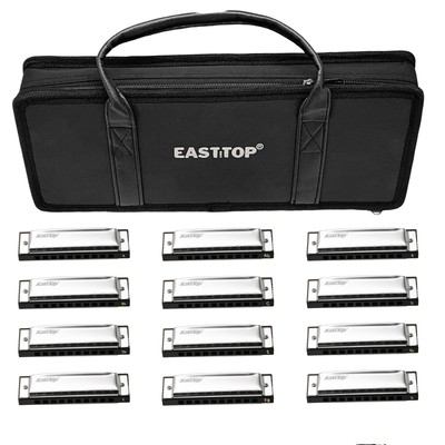 EASTTOP Harmonica Set of 12 10Hole 20Tone Blues Harp Diatonic Mouth Organ Set US