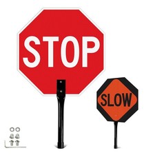  1 Pack Large Stop Slow Sign with Handle, 18 x 18 Inches Double Sided Stop/S...