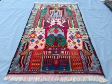 Fine Hand Knotted Afghan Pictorial Rug 4x7 Vintage Persian Style Tribal Area Rug