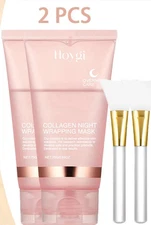 HOYGI Collagen Wrapping Mask Renewal Night Care Mask Cream W/ Brush (PACK OF 2)