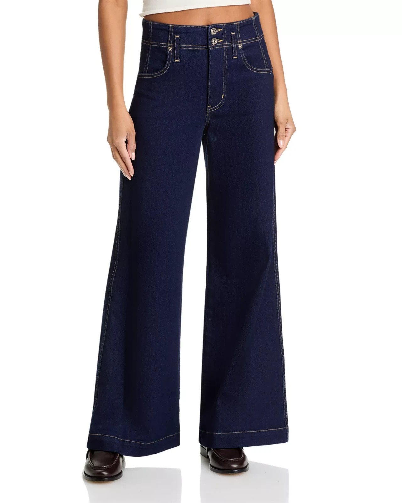 FRAME The Seamed High Rise Wide Leg Jeans Women's 31 Rinse Denim Button Zip