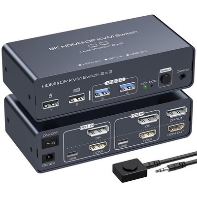 VEDINDUST HDMI Displayport KVM Switch 2 Monitore 2 Computer 8K60HZ