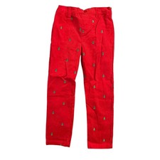 Kids Red Corduroy Christmas Tree Holiday Embroidered Pants Unisex Sz 6