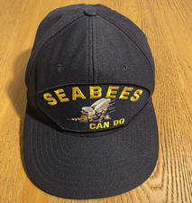 Vintage Eagle Crest US Navy Seabees Can Do Snapback Hat USA Made Green Brim