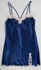 Victoria's Secret Lingerie Blue Satin Slip Dress Lace Chemise Medium