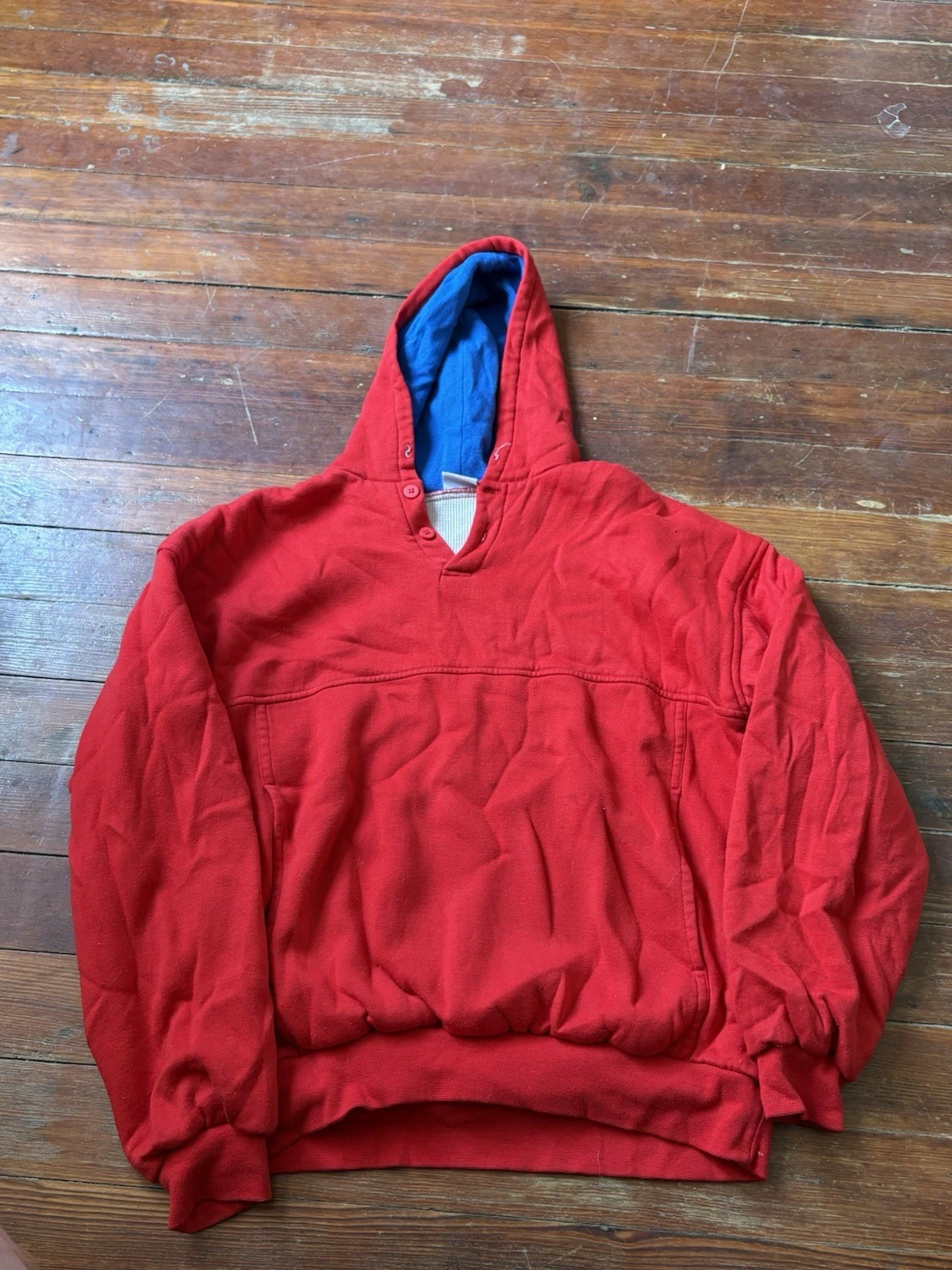 MacGregor Mens Vintage Red Thermal Lined Henley Hoodie Sweatshirt Medium