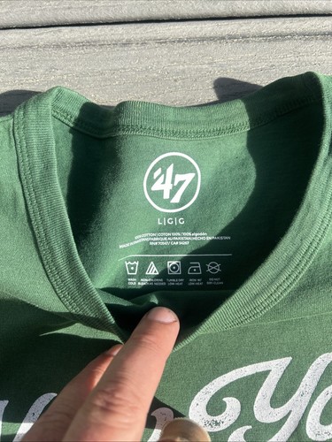 T-shirt grafica nuova con etichette '47 marca NFL New York Jets da uomo taglia L Dusted Eden SS ~ verde ~ - Foto 4 di 5