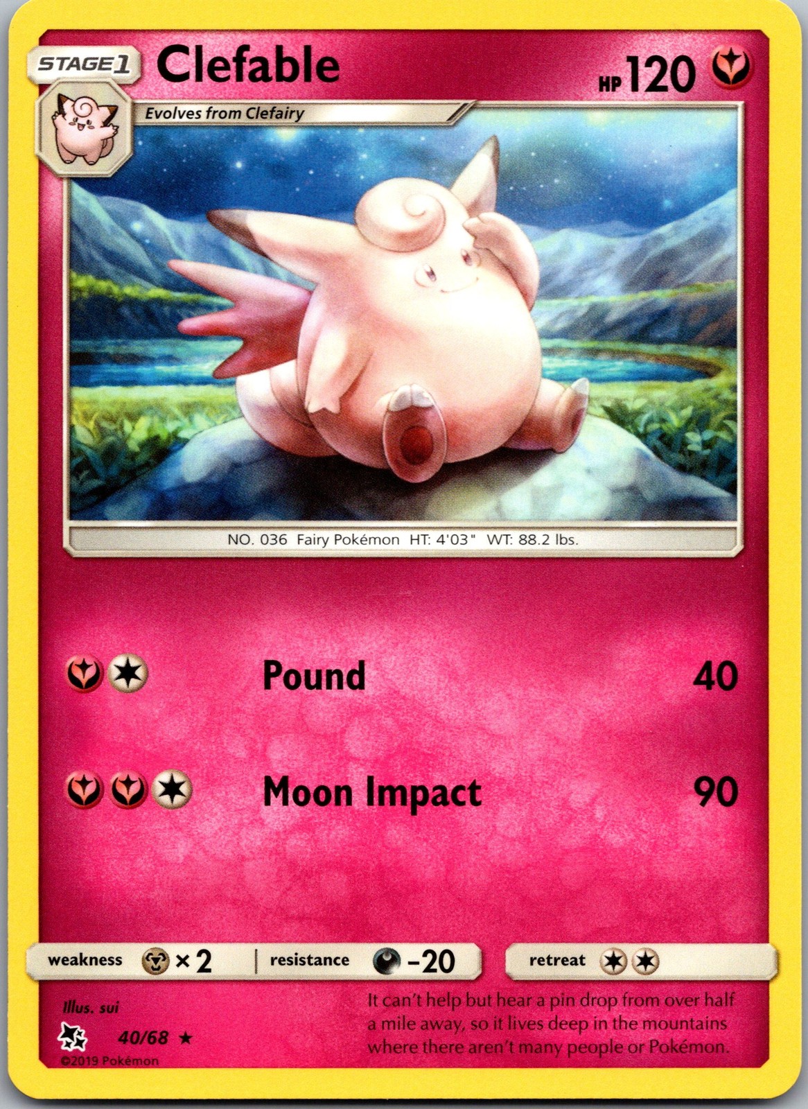 Clefable Rare Hidden Fates 40/68 NM