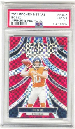 2024 Rookies & Stars Bo NIx Airborne RC Red Plaid PSA 10 Broncos