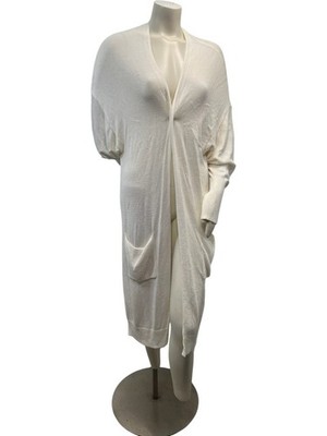 Express Cardigan Womens Size Medium Ivory Long Sleevee Open Front Pockets