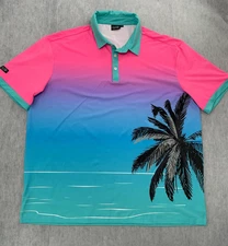 Sunday Swagger Shirt Adult 3XL Blue Pink Polo Short Sleeve Beach Palm Tree Golf