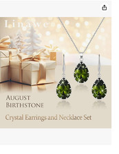 Peridot Green Crystal Jewellery Set Cubic Zirconia Pendant & Drop Earrings.