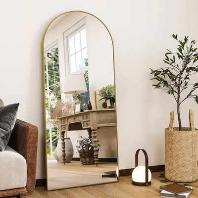 56''x21''Full Length Mirror Arch Floor Mirrors with Aluminum 56''L x 21''W Gold