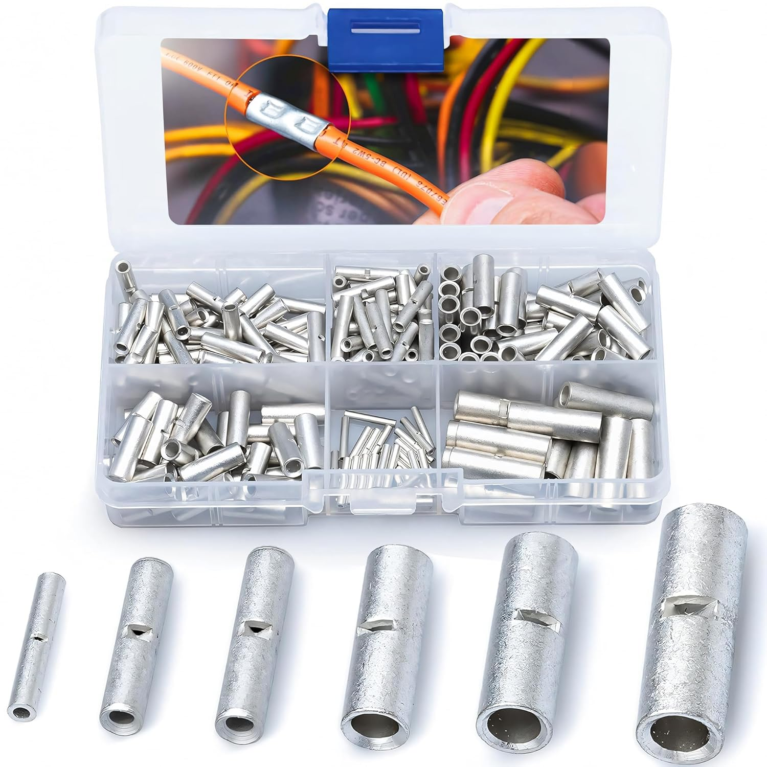 200 PCS Non Insulated Butt Connectors Kit - Butt Splice Connectors - Uninsulated
