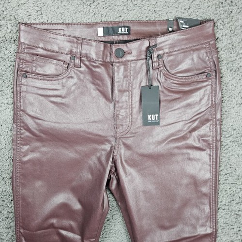 Pantalones KUT From The Kloth para mujer 12 Borgoña Donna Fab Ab tobillo ajustados metálicos - Imagen 2 de 13