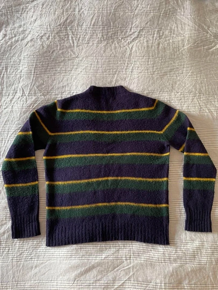Drakes Navy Green Yelow Wool 100% Knit Border Sweater Size 46 Made in Italy - Image 4 of 4