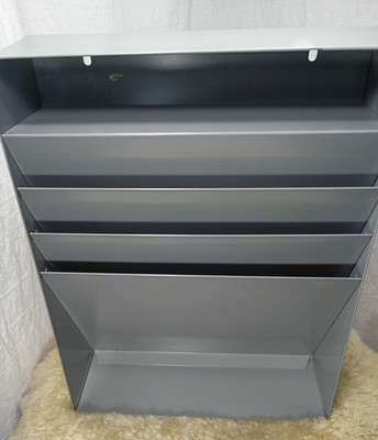 INDUSTRIAL FILE HOLDER WALL ORGANIZER STURDY STEEL HEAVY DUTY 3 SLOT GRAY 16x12 