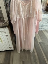 ll Nightgown  Robe Miss Elaine Lingerie Set Delicate Pink Peignoir Sheer w/Lace