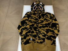 Authentic A Bathing Ape Bape 1st Camo Shark Full Zip Hoodie Yellow M New