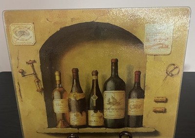 Glass Cutting Board with Wine Bottle Design   Textured Surface   12  x 8 