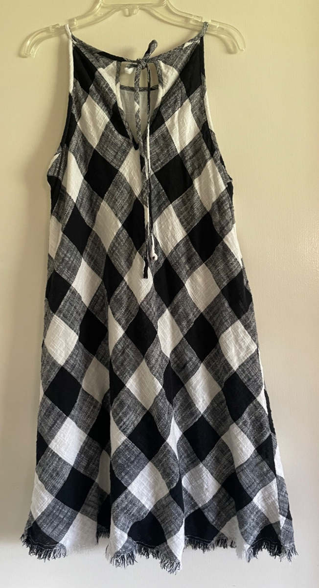 Anthro Cloth & Stone Check Dress Black White Linen Small $30 Summer Gingham  Cool | eBay