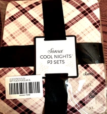 NEW Soma Chico's Cool Nights Pajama Long Sleeve Pant Set XL Plaid Porcelain $60