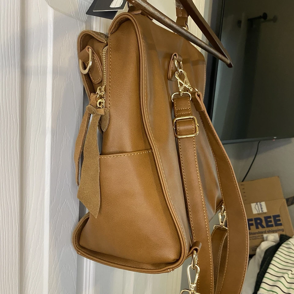 Mochila Bandolera Moda Luxe Brette Gamuza Cuero Tostado NUEVA Foto 4 de 4