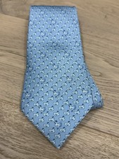 Hermes Paris 100 Silk Tie w/ Chicken Pattern, Made in France, BLUE
