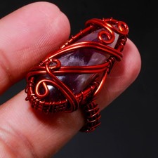 African Amethyst Gemstone Handmade Wire Wrap Copper Jewelry Ring 8.5" PG 736