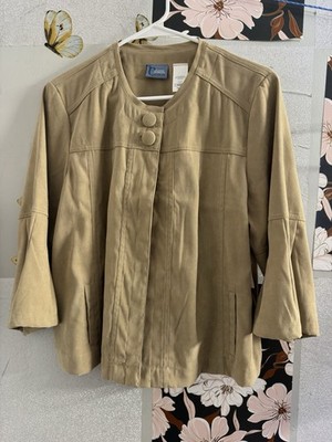 Classic Elements Petite Beige Button Front Mid-Length Jacket 3/4 Sleeve LP/GP