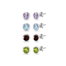Lot De 4 Paires Boucles D’Oreilles Puce En Argent Sterling Serties Rondes 5mm