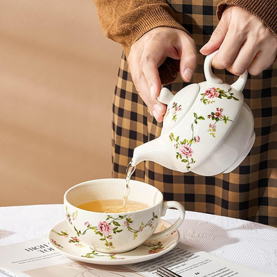 Tea for One Set, Porcelain Teapot Cup and Saucer Set with Tassel