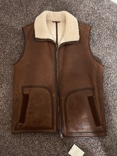 Hagen Leather Sheepskin Sherpa Lined Zip Vest - 40R Hand made in Italy.