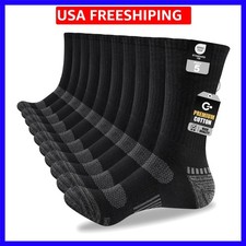 Mens Cotton Boot Crew Socks, 5 Pairs Full Cushion Socks Moisture-Wicking  Re...