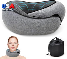 Travel Neck Pillow for Airplanes   100 Memory Foam, 360  Head Support, Breathab