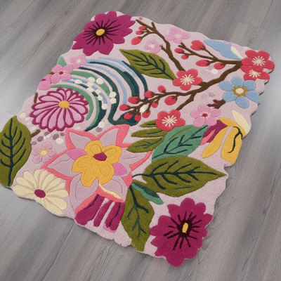 Mehrfarbige Blumen handgetuftete Wollteppiche für Schlafzimmer, modernes Design