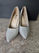 IDIFU Women's HI Block High Heels Pointed Toe Pumps Dress Shoes silver glitter