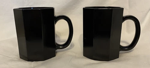 2 Vintage Arcoroc Octime Black Coffee/Tea Mugs Octagonal Glass Made in France