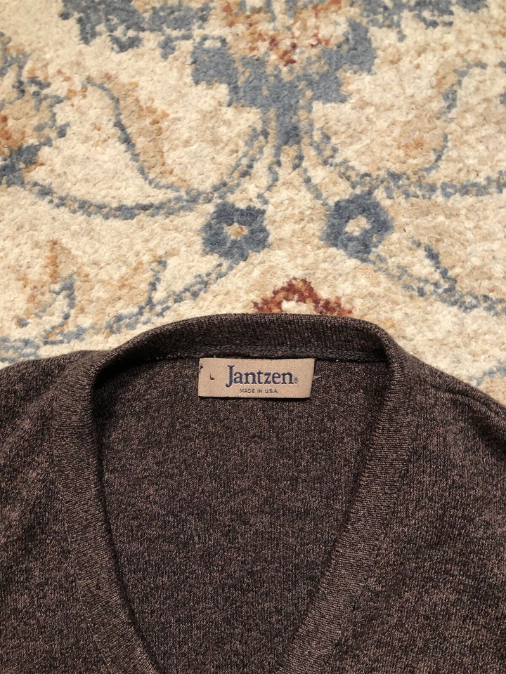 JANTZEN Sweater Vest Mens Medium M Brown V Neck Made In USA - Image 2 of 4