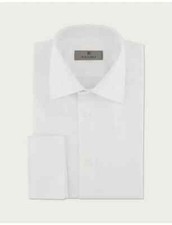 Canali White Double Cuff Cotton Piqu  Tuxedo Shirt size 15 / 38