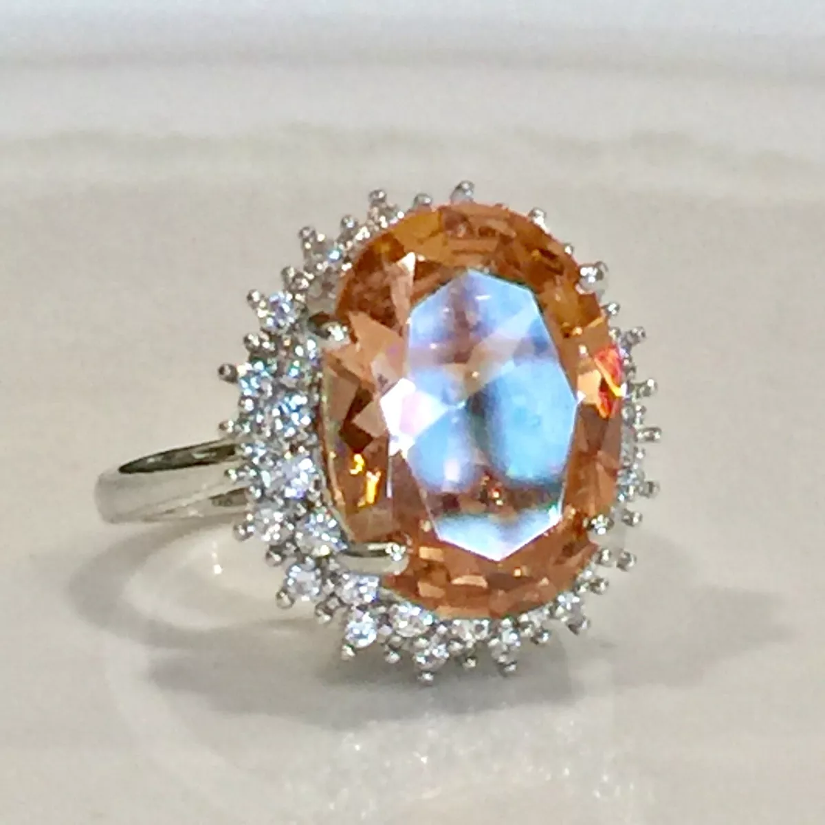 S925 Sterling Silver Stamped Ring Women s Jewelry Accessory Size 6 8 9 Morganite