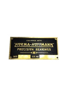 Vintage Norma Hoffman Precision Ball Bearing Plaque Name Plate