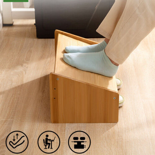Home Office Bamboo Under Desk Footrest Adjustable Height Wooden Foot Rest Stool - Picture 7 of 84