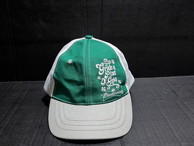 Budweiser Hat Cap Mens Snapback Green White Trucker Grab A Pint Of Gold Beer