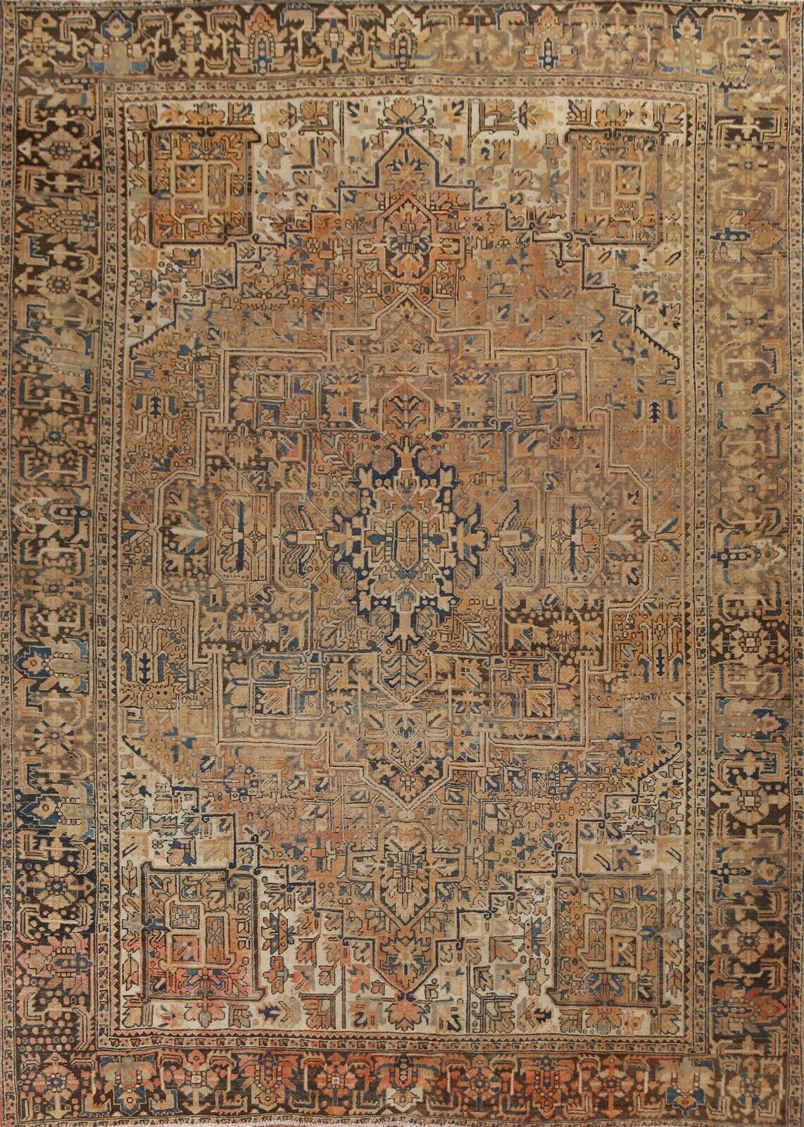 Muted Semi-Antique Geometric Traditional 10x12 Area Rug Hand-knotted Wool Carpet