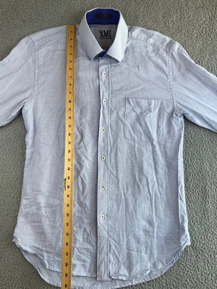 XMI Platinum Shirt Men's 15.5 34/35 Blue Patterened Button Up Collared Pocket - Image 3 of 4