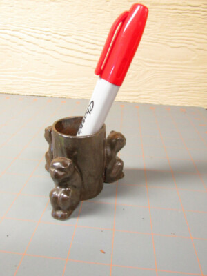 Triple Squirrel Beaver Ceramic Art Vase tinydesk gift figurine container old WT