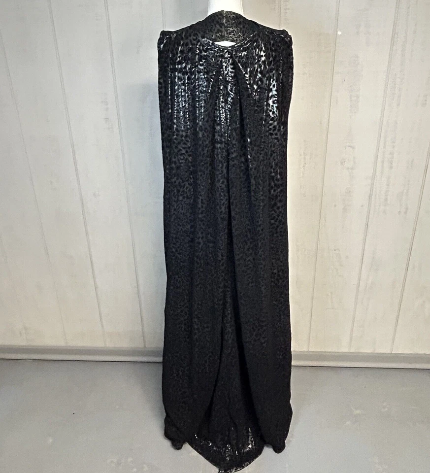 Womens Long Black Dress and Cape Sz M Sleeveless Sparkly Velvet Sheer Costume - Image 3 of 4